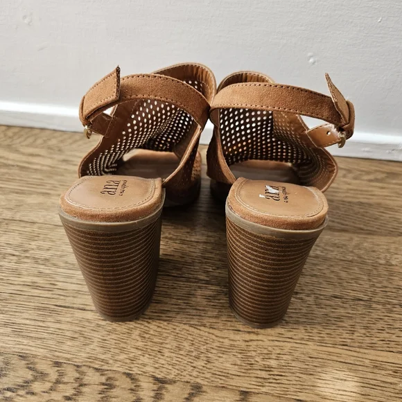 a.n.a Madelyn open toe slingback bootie sandals chunky block heel brown 7 - Picture 9 of 10